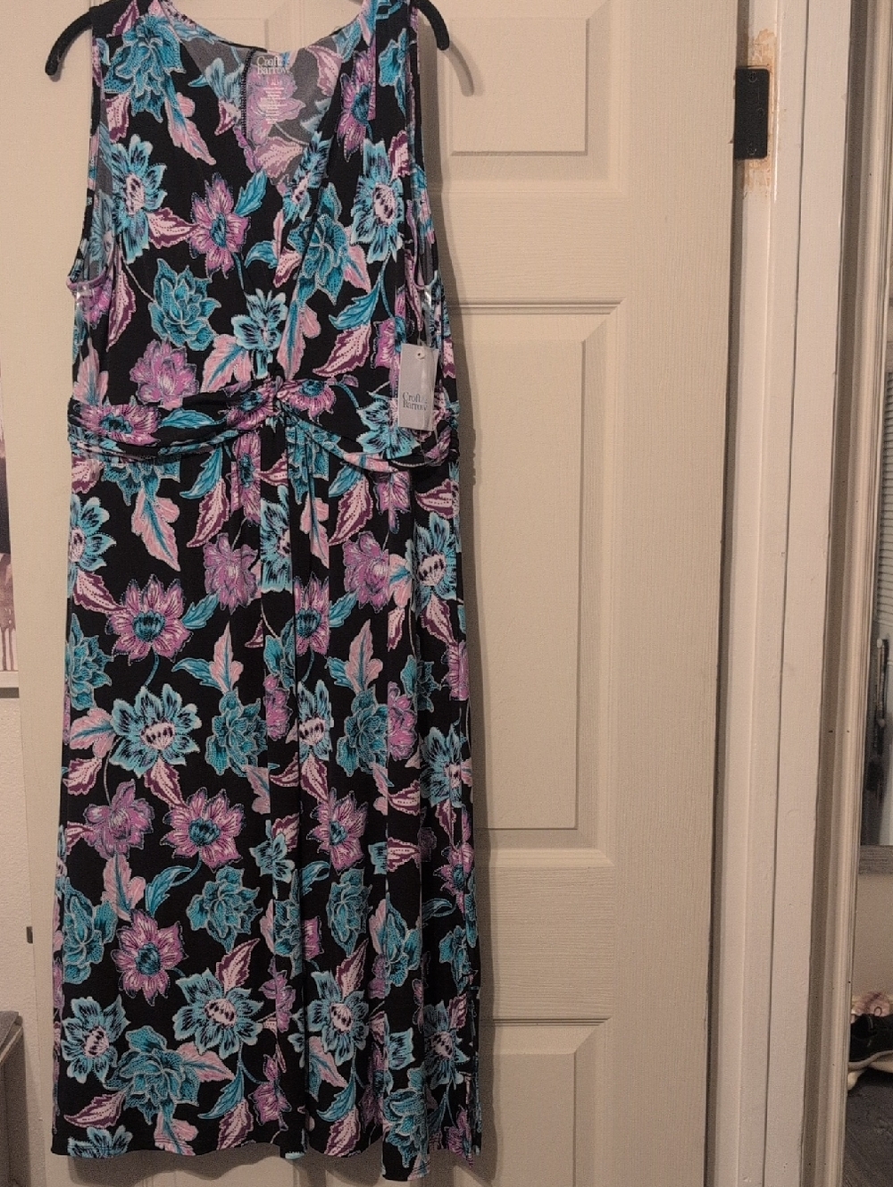 croft & barrow Black Maxi Dress with Teal and Purple Floral Print